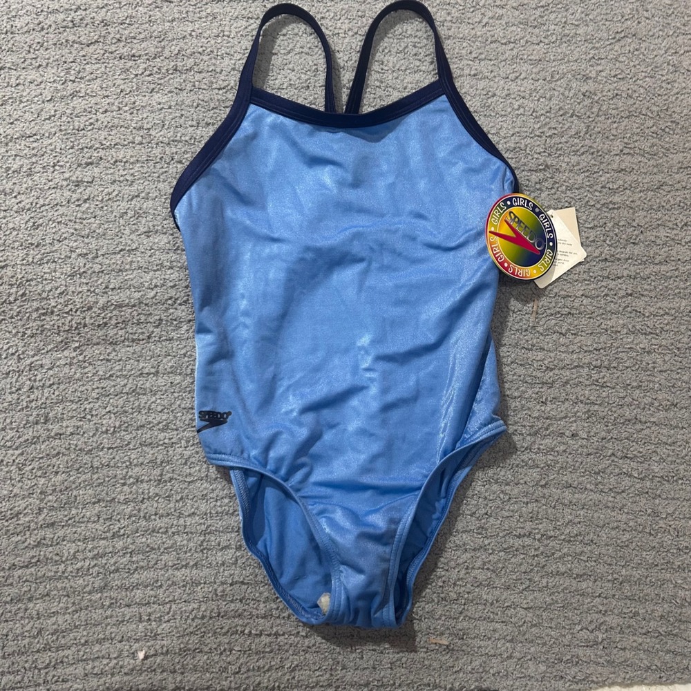 Speedo Swimsuit One Piece Metallic 12 Blue Deadstock‎ Y2K Vintage 2000s Cyber